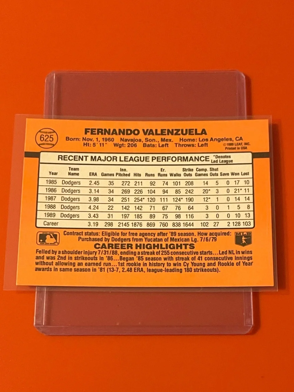 Fernando Valenzuela #625 1990 Donruss Baseball Trading Card